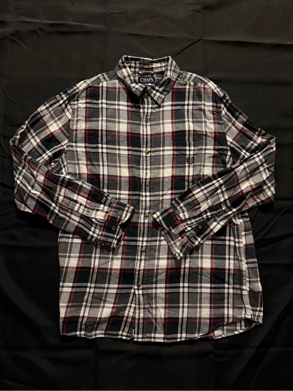 Chaps Men’s Black, White & Red Plaid Button-Down Shirt